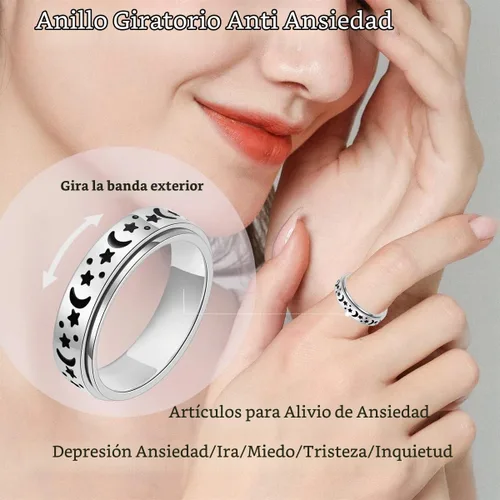 Vista 4 de Anillo de ansiedad OreilleStar para mujer, anillo de dedo de acero inoxidable, juguetes de dedo para adultos, anillos giratorios para el pulgar 2