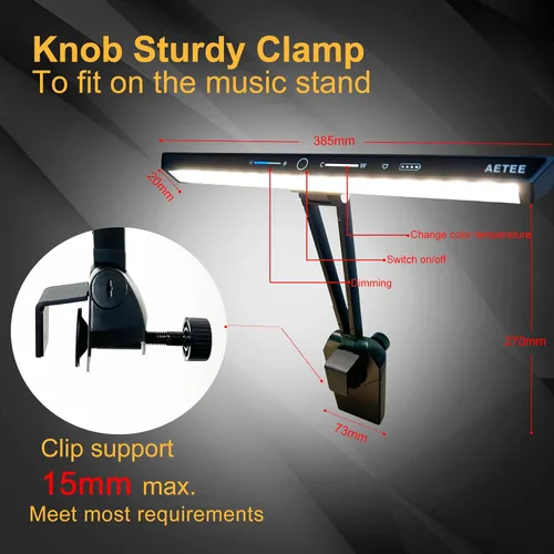 Vista 6 de Luces de soporte de música, batería magnética extraíble, funciona con batería recargable, lámpara de abrazadera USB-C de larga duración, plegable