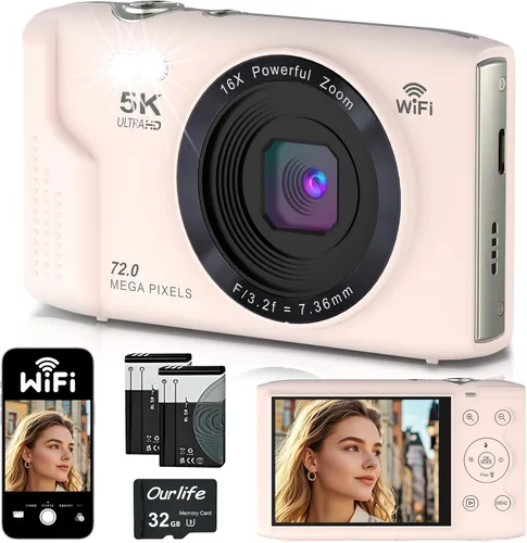 Vista 9 de Cámara digital 4K, cámara selfie de 48 megapíxeles con enfoque automático y pantalla giratoria de 180°, cámara digital compacta para niños con zoom