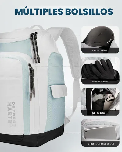 Vista 5 de OutdoorMaster Bolsa para botas de esquí de 50 l - Mochila de viaje para botas de esquí y snowboard con compartimento para casco Exterior e