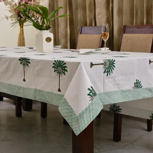 Vista 49 de Ridhi Mantel rectangular con estampado de bloque de mano verde espárragos Espárragos Verde Gadd
