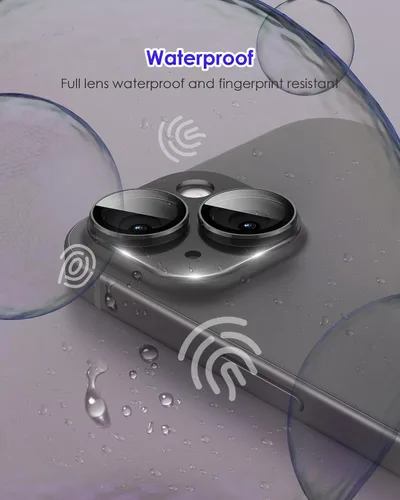 Vista 6 de Compatible con iPhone 15/iPhone 15 Plus/iPhone 14/iPhone 14 Plus Protector de lente de cámara Metal Plus Anillo de aleación de aluminio 9H Pantalla
