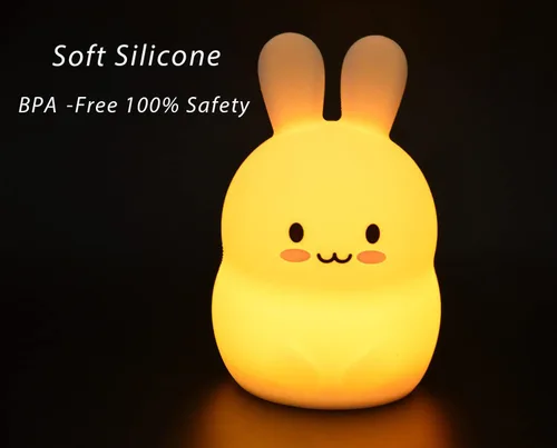 Vista 6 de WHA&DARREN Luz nocturna de conejo para niños y niños pequeños, luz nocturna de animales blanda para niñas y niños - Bonita lámpara de dormitorio