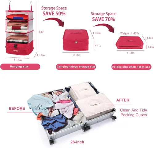 Vista 51 de TABITORA - Estantería portátil y plegable de gran capacidad con ganchos para colgar, ideal como almacenamiento para viajes