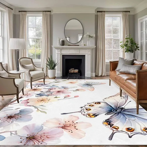 Vista 19 de Small Area Rugs 2x3 Ft, Spring Flowers Non-Slip Area Rugs for Living Room Bedroom Entryway, Watercolor Botanical Floral Butterfly Washable Carpet