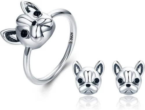 Vista 2 de Presentski Anillo de plata de ley Bulldog para cumpleaños para mujer y día de la madre