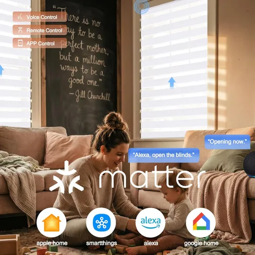 Vista 2 de Persianas motorizadas de cebra, persianas automáticas de oscurecimiento del 85% para ventanas interiores compatibles con HomeKit, Alexa, Google