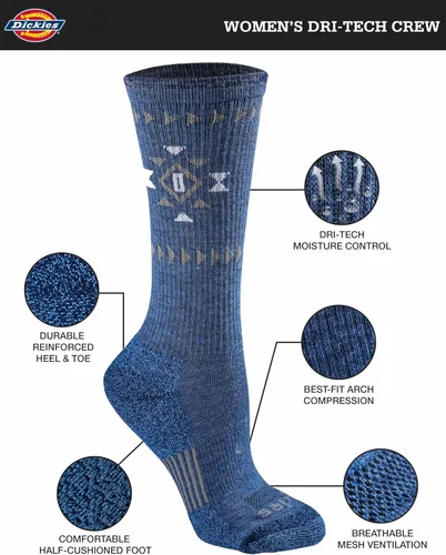 Vista 3 de Dickies Women's Dri-Tech Fashion Moisture Control Crew Socks (6, 12 Pairs)