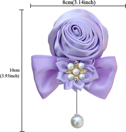 Vista 2 de Boutonniere de rosas de satén, 2 piezas para boda, novio, padrino, padrino, mejor hombre, padre, alfiler de solapa, agujero de botón, flor