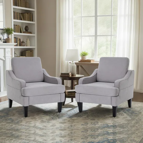 Vista 8 de Silla de acento moderna para dormitorio, silla de lectura tapizada con bolsillos laterales, sillas cómodas para sala de estar, sillón para sala