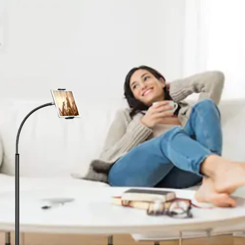 Vista 3 de Soporte de suelo para tableta con cuello de cisne flexible y base estable, soporte para tableta ajustable de 360 grados para iPad, teléfono celular