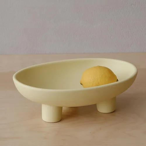 Vista 10 de WENSHUO Frutero de cerámica de tres patas para encimera de cocina, cuenco decorativo para decoración de mesa, cuencos grandes ovalados de 10 Crema