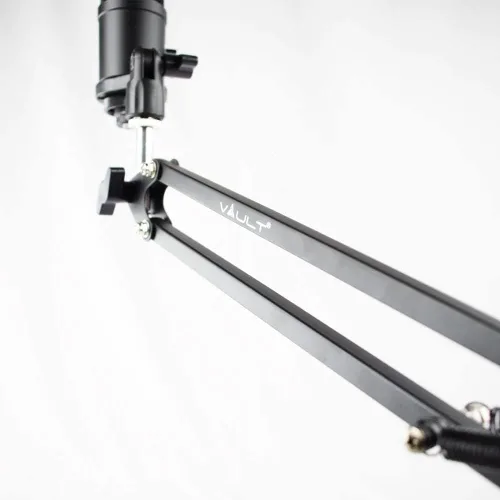 Vista 6 de Vault MS126-1 Soporte de brazo extensible de tijera para micrófono dinámico y condensador con soporte de clip de micrófono y abrazadera de montaje