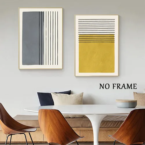 Vista 5 de Arte minimalista bohemio beige para pared, impresiones bohemias amarillas, amarillas y grises, lienzo abstracto para pared, arte moderno, póster