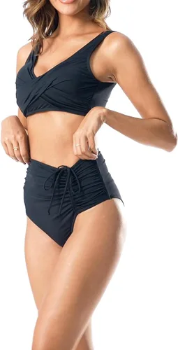 Vista 4 de Conjunto de bikini de cintura alta para mujer, traje de baño de 2 piezas con copa acolchada extraíble