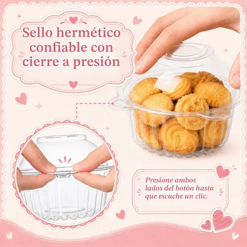 Vista 3 de Bekith Paquete de 150 recipientes individuales para cupcakes, soporte de plástico para cupcakes con tapa, cajas individuales para cupcakes