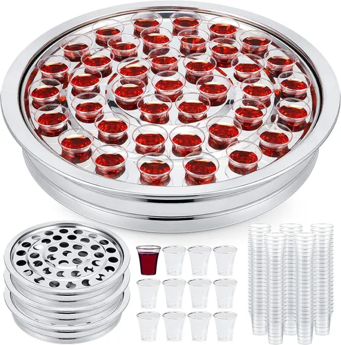 Vista 9 de Zhehao - 1 bandeja de comunión con cáliz desechables para suministros de iglesia, cada juego de suministros de comunión de 40 agujeros, bandejas