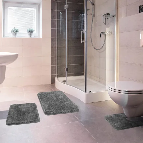 Vista 7 de MIULEE Juego de 3 alfombras y tapetes de baño extra gruesos de microfibra antideslizante y tapete de baño de contorno en forma de U para baño, baño