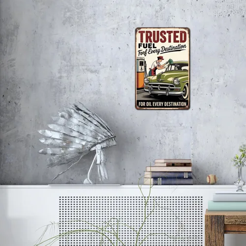 Vista 5 de Retro Gas Station Trusted Fuel Service tin sign Vintage Automotive Garage Metal Sign Print Aesthetic for Garden Yard Bar Porch Home Bedroom Kitchen