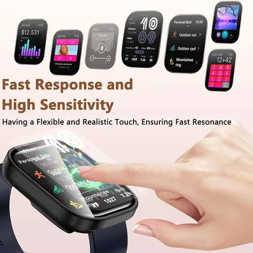 Vista 4 de Paquete de 2 fundas compatibles con Amazfit Bip 6, protector de pantalla de vidrio templado con cubierta de policarbonato duro, a prueba de golpes