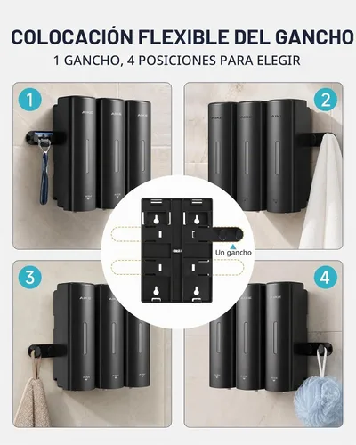 Vista 3 de AIKE Dispensador de champú y acondicionador de ducha de 3 cámaras para baño Negro