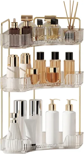 Vista 7 de YCIA&DONE Organizador de esquina para mostrador de baño, organizador de maquillaje para tocador, bandeja de perfumes cosméticos para el cuidado
