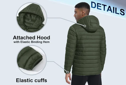 Vista 6 de TACVASEN Chaqueta acolchada con capucha para hombre, impermeable, impermeable, con aislamiento, ligera, cortavientos, acolchada