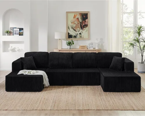 Vista 3 de Modular Sectional Couches Sofa, U-Shape L-Shaped Convertible Sleeper Sofa Bed, Cloud Couch Sectional for Living Room Bedroom Apartment Black - 5 Seat