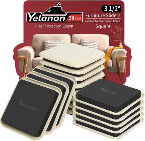 Vista 15 de Yelanon Deslizadores de Muebles, 8 piezas - Deslizadores de Muebles Cuadrados Beige de 4 3/4" para Alfombra, Deslizadores Movibles de Muebles