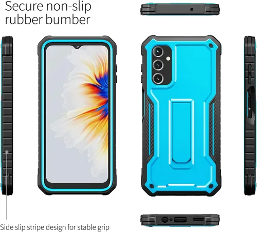 Vista 4 de ExoGuard Funda para Samsung Galaxy A14 5G, funda de goma resistente a prueba de golpes con protector de pantalla para teléfono Samsung A14, soporte