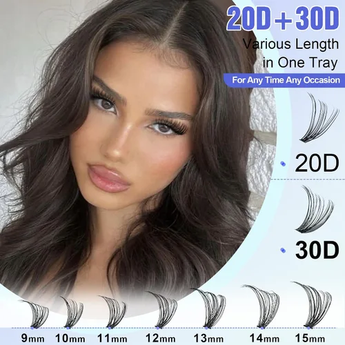 Vista 3 de Kit de Extensión de Pestañas Pawotence DIY 280 piezas, Kit de Racimos de Pestañas Individuales 20D y 30D Naturales 9-15mm, Kit de Extensiones