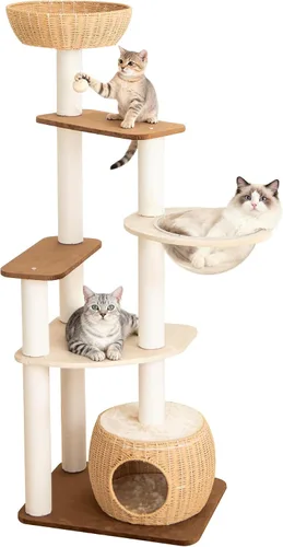 Vista 8 de Árbol moderno para gatos grandes, torre para gatos de 60 pulgadas de alto con poste rascador para gatos de interior, condominio para gatos de varios