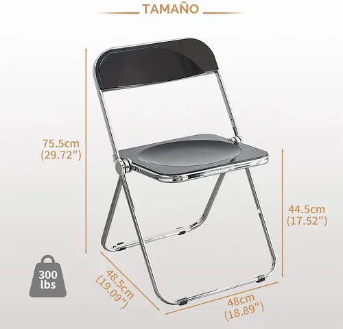 Vista 2 de KAIHAOWIN Silla plegable de acrílico moderna de lujo, silla plegable apilable de cristal fantasma, asiento de sala de estar de plástico de Negro