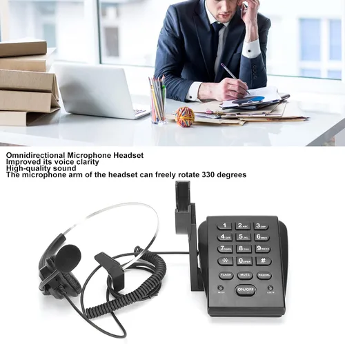 Vista 2 de Teléfono HT700 con cable con auricular micrófono omnidireccional centro de llamadas, teléfono manos libres con cable para oficina y hogar