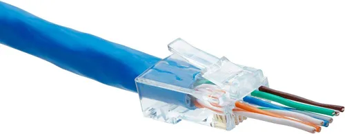 Vista 7 de trueCABLE Cat5e RJ45 conectores de paso a través de enchufe modular sin blindaje (UTP), certificación UL, extremo de crimpado EZ, chapado en oro, 3