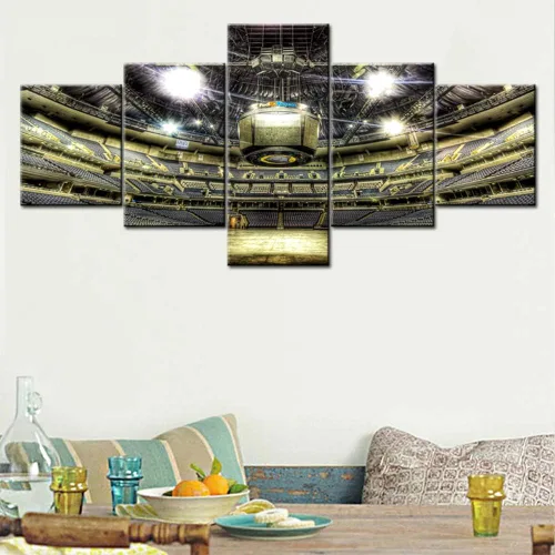 Vista 4 de Decoración de sala deportiva Memphis Grizzlies Imágenes para sala de estar, el foro FedEx en Memphis, pinturas de Tennessee, 5 piezas, lienzo, arte