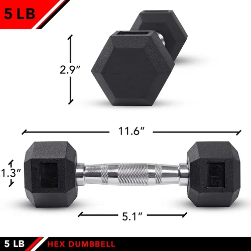 Vista 2 de JFIT Rubber Hex Dumbbell Single, Knurled Grip Free Weight for Men & Women, Strength & Cardio Training Home Gym Workout