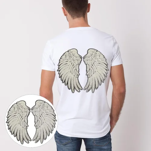 Vista 9 de 1 par de lentejuelas con alas de ángel para planchar para decoración de ropa, jeans, camisetas, bolsas y textiles para el hogar