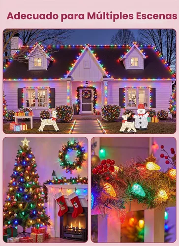 Vista 7 de Luces de Navidad para exteriores, 68 pies, 100 luces LED C9 con clips de Varios