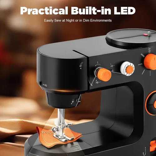 Vista 3 de Máquina de coser portátil, mini máquina de coser de 2 velocidades, kit de costura seguro y máquina de coser pequeña fácil de usar con luz LED, pedal