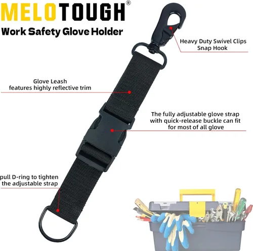 Vista 2 de MELOTOUGH Firefighter Gloves Straps Work glove holder with Reflective Tape Glove Clips for Quick Accessfor Firefighters