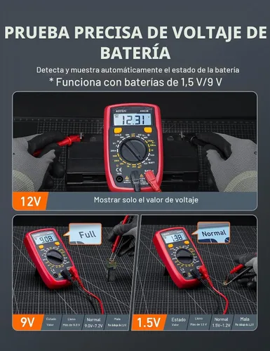 Vista 3 de AstroAI Probador de multímetro digital de 2000 cuentas con voltímetro de CA CC y medidor de amperios de voltios ohmios; mide voltaje, corriente