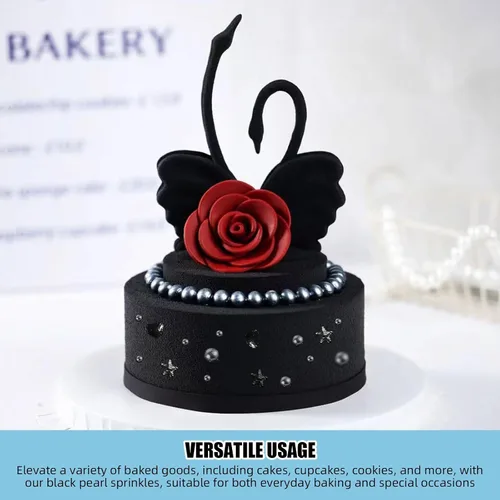 Vista 4 de KASVAN Chispas de perla negra, mezcla de 6 tamaños para decorar pasteles, 230g/8.1oz, decoraciones de pastel para hornear, aderezos de helado y Negro