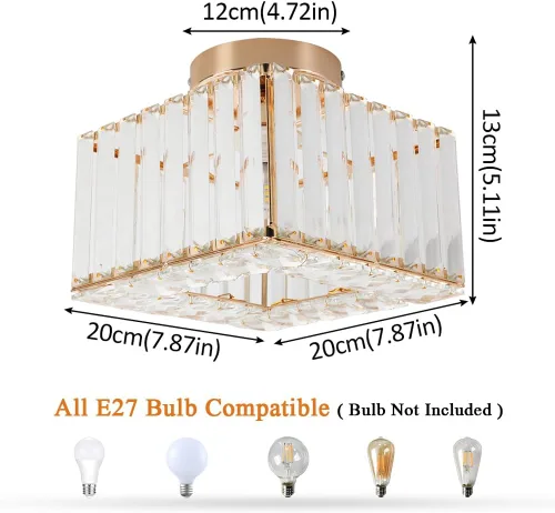 Vista 7 de Moderna lámpara de techo de cristal, iluminación semiempotrada con acabado dorado LED con base E26/27 para dormitorio, entrada, vestíbulo, pasillo