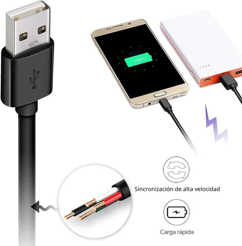 Vista 2 de Cable micro USB, paquete de 2 cables de carga extra largos para Android de 10 pies y 6 pies, cable de carga USB para Samsung Galaxy S7 S6 S7 Edge