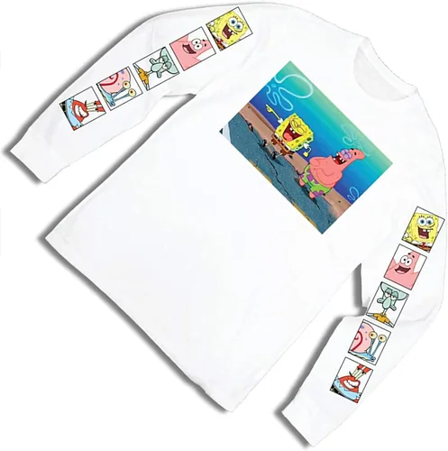 Vista 4 de Camisa de Bob Esponja para hombre, camiseta de manga larga con cangrejo Esponja, Patrick y Krusty