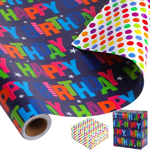 Vista 8 de woric Rollo de papel de regalo reversible para baby shower, de 17 pulgadas x 33 pies, papel de regalo para bebé niño con diseño de elefante azul