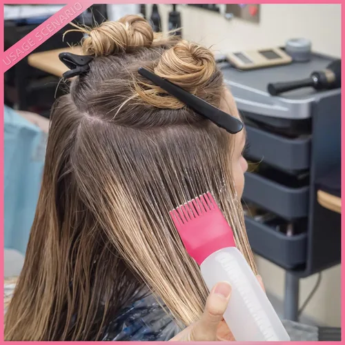 Vista 5 de Paquete de 2 herramientas aplicadoras de peine de raíces de 6 onzas, botella aplicadora de aceite para el cabello con dispensador de aceite