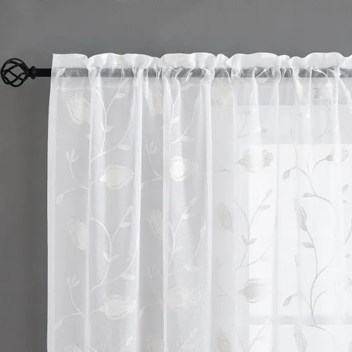 Vista 126 de MYSTIC-HOME Juego de cortinas de niveles transparentes blancas para cocina de 24 pulgadas de largo, tratamiento de cortinas para ventanas pequeñas