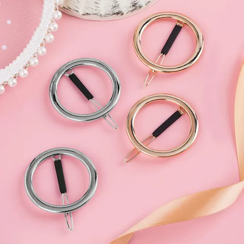 Vista 4 de PAGOW 4 pinzas minimalistas para el cabello para mujer, aros huecos dorados y plateados, círculos redondos, geométricos, de metal, delicados